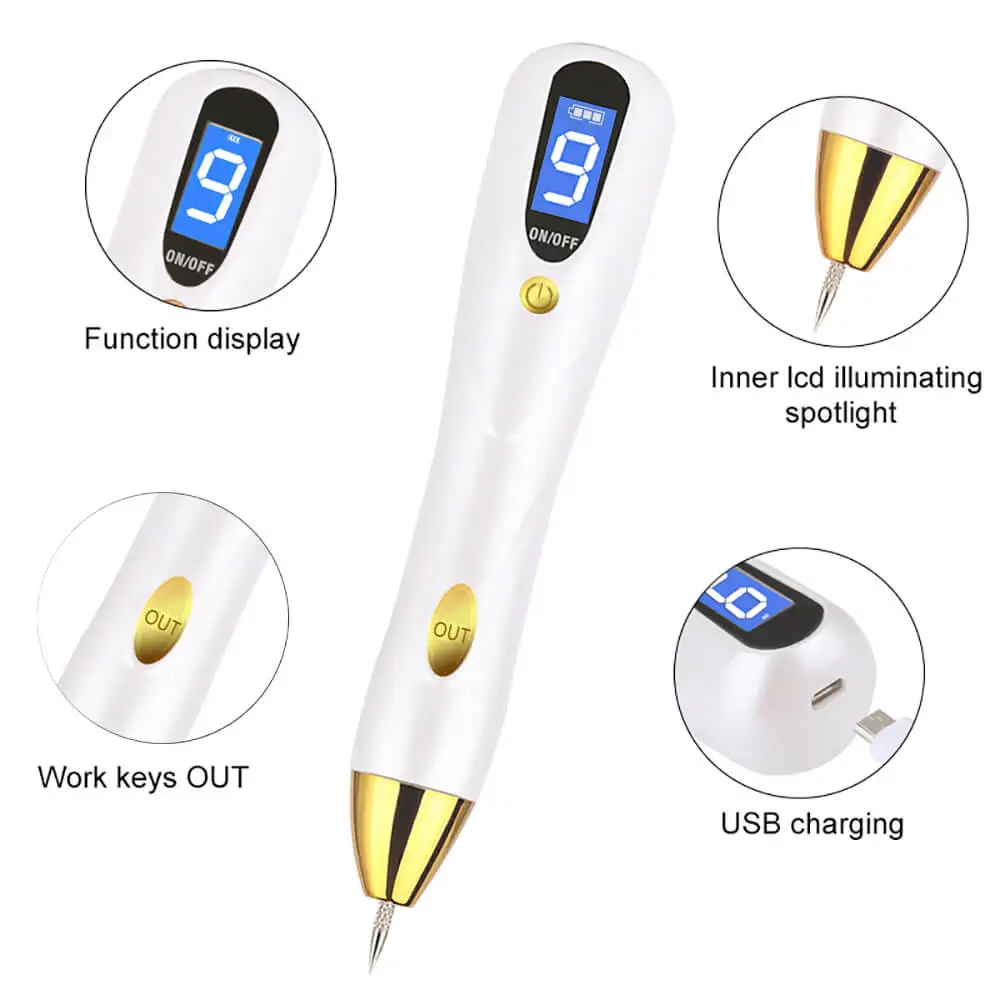 Лазерная ручка для удаления молей, инструмент для удаления бородавок, жидкокристаллический инструмент для ухода за кожей, кукуруза, веснушки, тег Nevus, темный возраст, развертка, пятнистая татуировка, электрическая машина