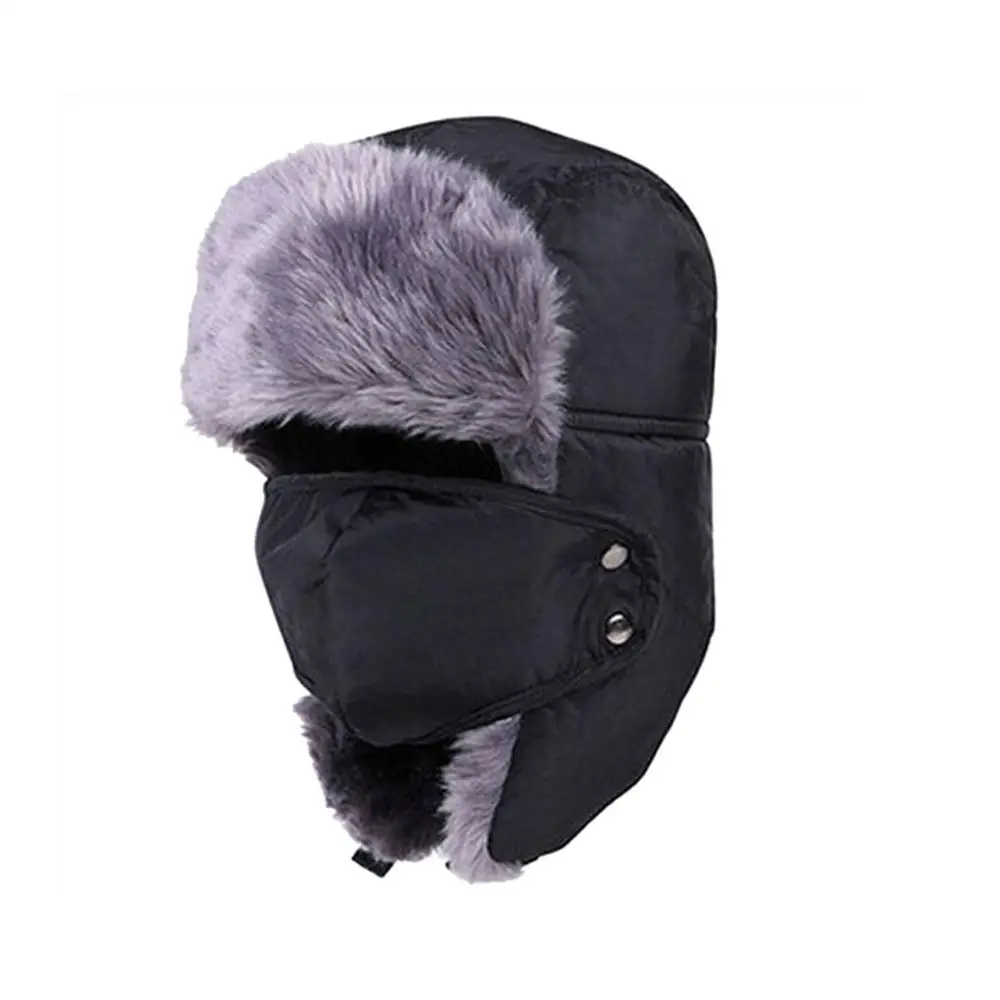 Black 1 Trapper Лыжная Шапка Кепка снежная шапка Новая мода водонепроницаемый шерпа Наушники Зима сохраняет тепло Chapeau одежда солнцезащитные козырьки - Цвет: Black 1