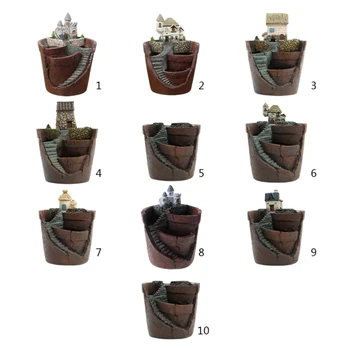 

Mini House Figurines Resin Flower Pot for Herb Cacti Succulent Plants Planter Home Garden Micro- Landscape Decor Crafts，Castle (