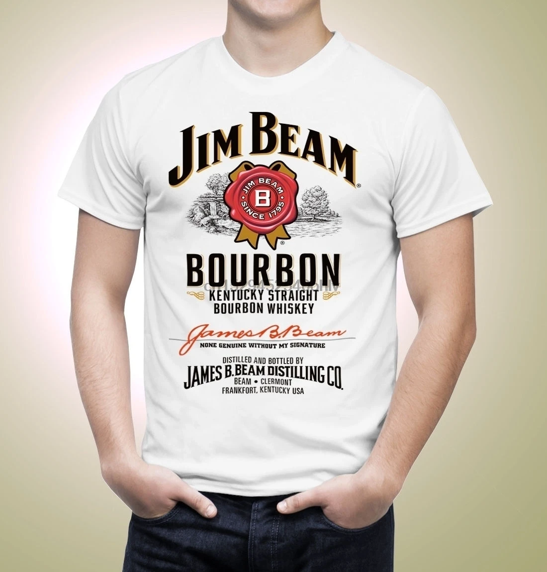 Camiseta de moda para hombre, camisa con etiqueta de Jim Beam, color blanco| Camisetas| - AliExpress