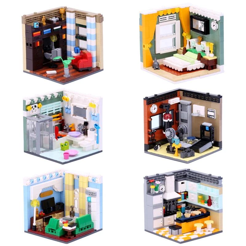 

MEOA NEW 6 IN 1 House Model Mini Home Furnishing Building Blocks Friends Constructor MOC Bricks Educational Toys Christmas Gifts