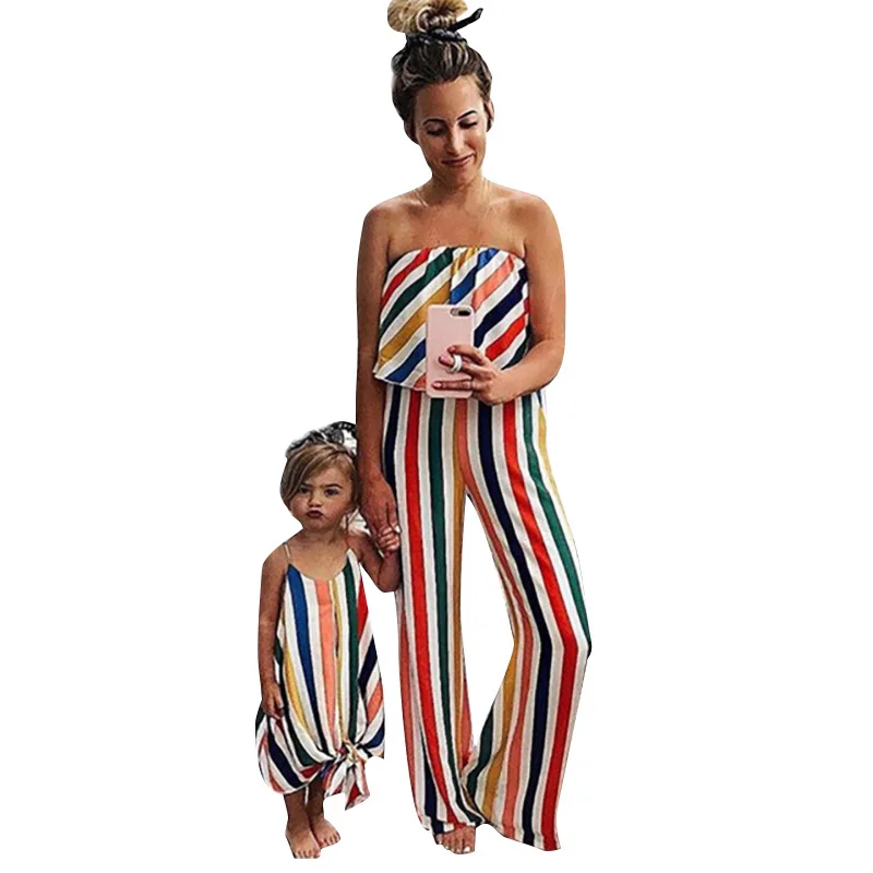 

Summer Parent-child Family Matching Outfits Casual Sleeveless Striped Dress Women Kids Girl Mother Daughter Family Clothes
