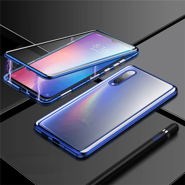 360 чехол для samsung Galaxy A50 A20 A30 A70 полная защита магнитный металлический чехол на 50 20 30 70 Передняя Задняя крышка из закаленного стекла - Цвет: blue