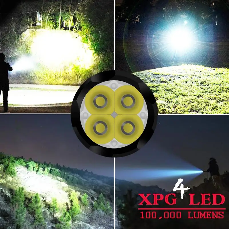 8000lumen most powerful led torch mini flashlight usb cree 4*XPG LED tactical waterproof rechargeable 18350/18650 battery light