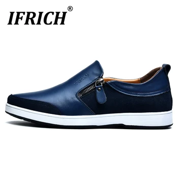 

Spring/Autumn Men Leather Shoes Brand Fashion Zip Youth Casual Shoes Hidden Heel Flats Men Shoes Designer Brown Mens Sneakers