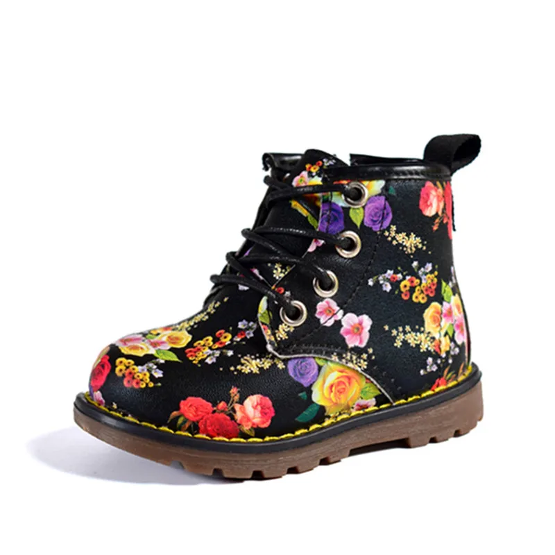 DIMI/ г.; осенние модные ботинки martin из искусственной кожи с цветочным узором для девочек; Необычные повседневные Нескользящие ботинки для маленьких девочек
