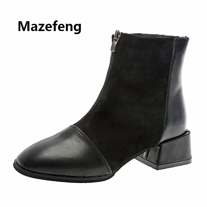 

Fashion Spring Autumn Women High-heel Shoes Women Boots Ankle Flock Pointed Toe Square Heel Ladies Casual Boots Zipper