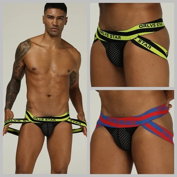 

ORLVS Brand Men Underwear Sexy Gay Jockstrap Mesh Breathable Male Panties Cueca Tanga Low Waist Underpants U Pouch Men Thong