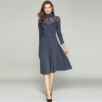 

Elegant Tea-Length Women dress Long Formal Evening Dresses Full Sleeves 2019 New High Neck Bride Prom Party Gown Srobe de soiree