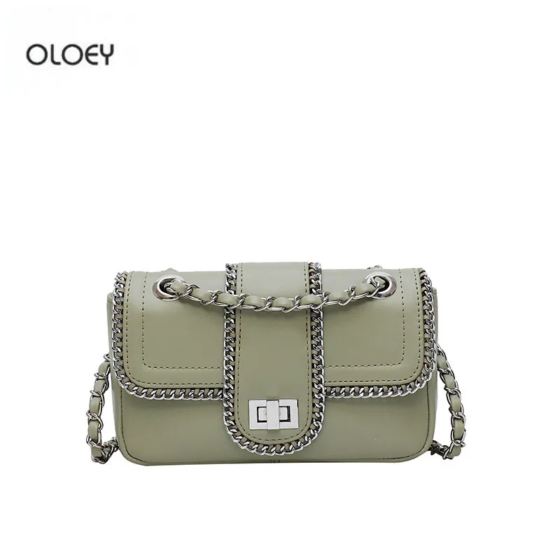 

OLOEY New women's pu leather small square bag Wild lock chain Messenger bag Fashion chain bag Simple shoulder bag
