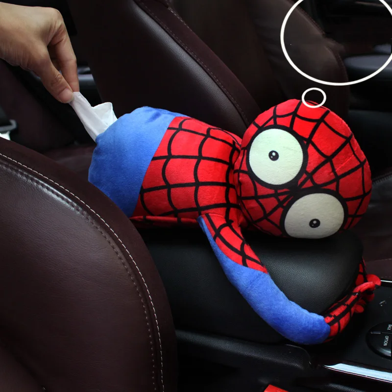 Автомобильный держатель для салфеток с суперменом на заднем сиденье, бумажная коробка с плюшевым аниме, человеком-пауком, Бэтменом, подлокотник, чехол-органайзер для салфеток, сумки для хранения