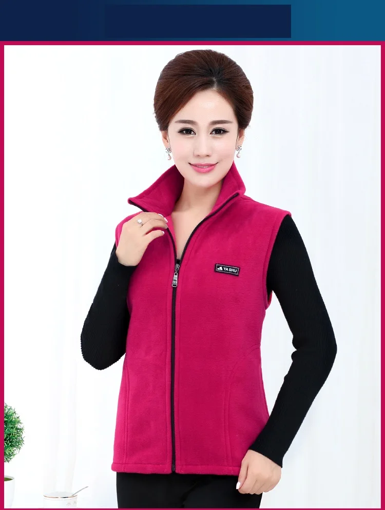 Plus Size Middle-aged Mother Stand Collar Vest Jacket Short Polar Fleece Sleeveless Outwear Warm Female Casual Waistcoat Tops north face parka