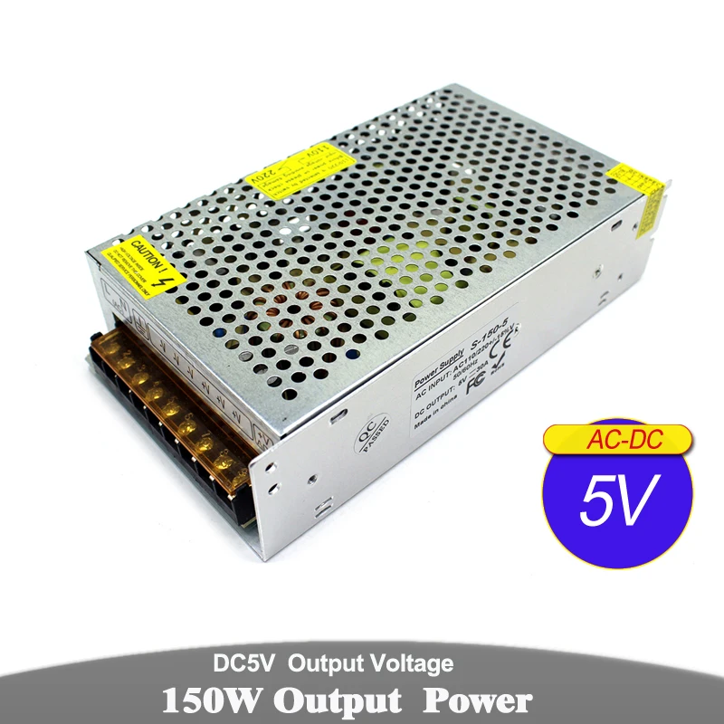 

5V DC Power Supply 30A 150W LED Driver Transformers 110V 220V AC to DC5V Power Source For USB Strip Light Lamp CCTV DIY