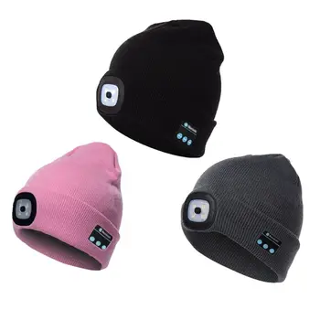 

Winter Warm Press Button LED Light Bluetooth Beanie Hat Collapsible Musical Knitted with Built-in Stereo Speakers Unisex