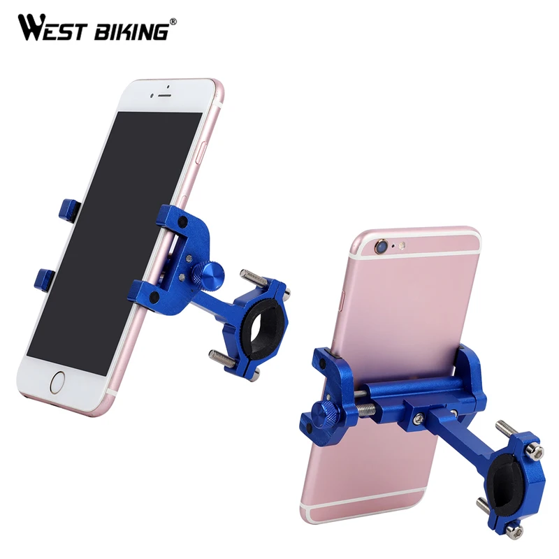 

WEST BIKING MTB Bike Motorcycle Phone Holder Aluminum Alloy Bicycle Handlebar Mobile Cell Phone Clip Stand GPS Mount Bracket