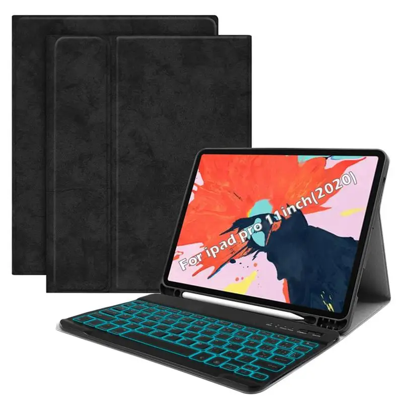 

For iPad Pro 11 2020 Case with Keyboard 7 Colors Backlit PU Leather Tablet Protector Case Italian Keyboard for iPad Pro 2020 11