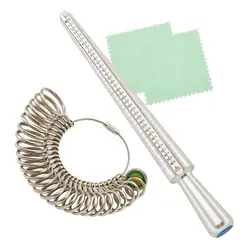 Jewelry Measuring Tool Sets with Ring Mandrel and Ring Sizers Model, Finger Measure, Rubber Hammers and Silver Polishing Cloth