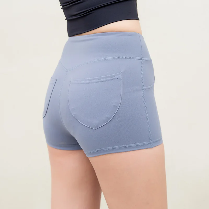 

New Style Pocket Peach Buttock Lifting Sports Shorts Women's Tight-Fit High-waisted Elasticity Exaggerates Hips Running Yoga