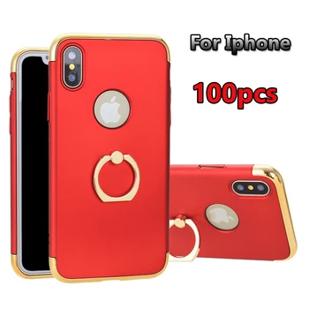 

100pcs 3 in 1 Armor Hybrid Plating Hard PC Back Case For iPhone X XS Max XR X 8 7 6 6S Plus Metal Finger Stand Shockproof Cover
