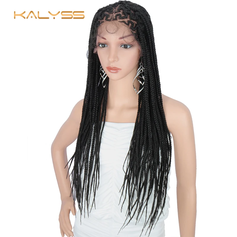 Kanyss 30 дюймов 13x6 плетеные парики фронта шнурка al наклонная боковая часть Cornrow косички парик с детскими волосами синтетический парик фронта шнурка