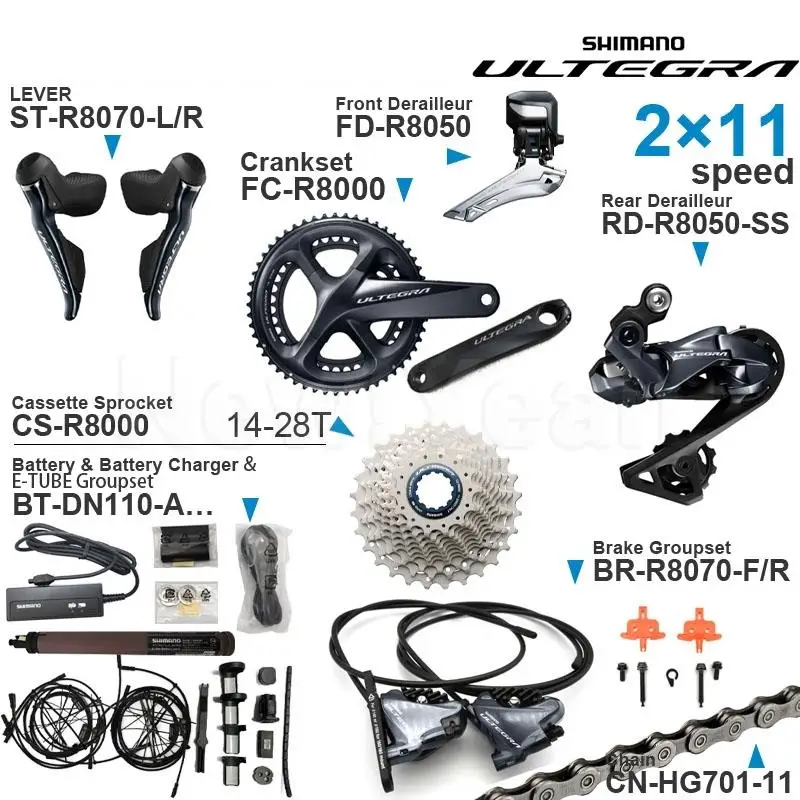 Shimano Ultegra R8070 2x11v Groupset With 2x11 Speed Di2 Shifters Brake  R8050 Front Rear Derailleur Crankset Cassette Chains - Bicycle Derailleur -  AliExpress