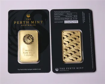 

The Perth Mint 1 Oz Troy 99.99% Pure Gold Plated Replica Souvenir C Seris Australia High Relief Token Gold Bar