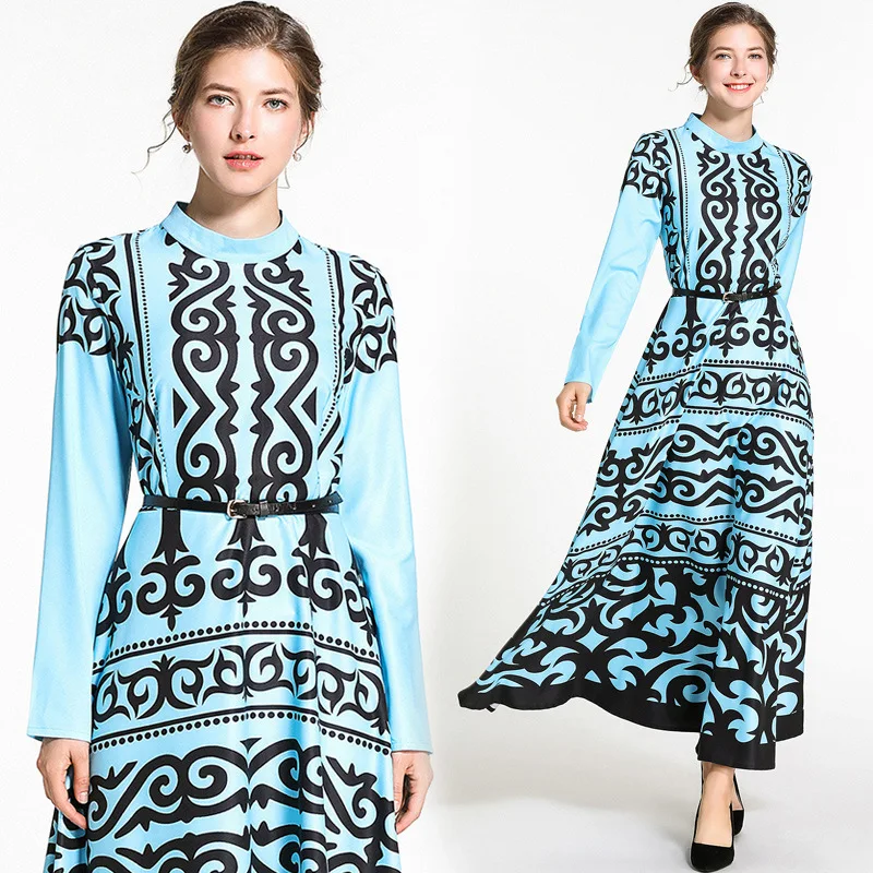 

Ozhouzhan 2019 Spring Women's Dress Europe And America Versitile Fashion Waist Hugging Slimming Positioning Printed Joint Crew N