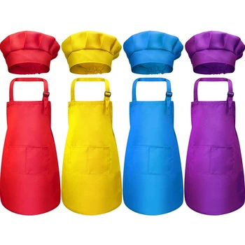 

8-Piece Children's Apron and Chef Hat Set, Adjustable, with 2-Pocket Kitchen Apron Apron