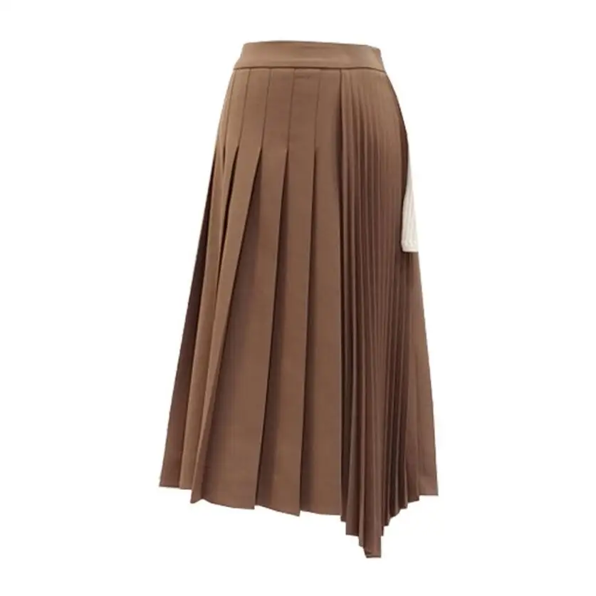 camel skirt only Осенний элегантный однобортный Женский блейзер с поясом, завышенная талия, плиссированная юбка с длинным рукавом, костюмы из 2 предметов - Цвет: camel skirt only