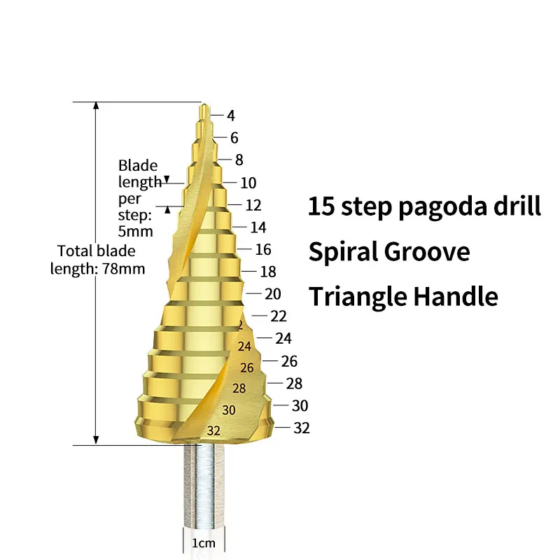 GANCHUN, 3 шт., пагода, металлическое стальное ступенчатое сверло, форма треугольника, хвостовик для металла, дерева, дырокол, стальное конусное сверло, набор
