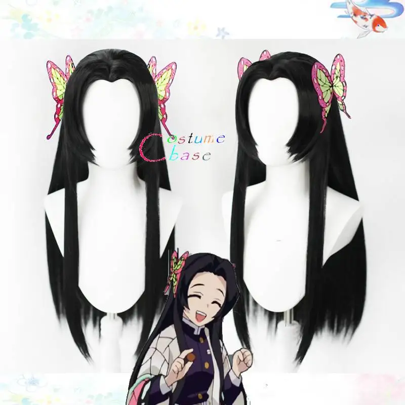 Kochou Kanae Demon Slayer Kimetsu No Yaiba, парик для косплея, прямые синтетические волосы для взрослых, головной убор на Хэллоуин+ Бесплатный парик, шапка