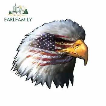 

EARLFAMILY 13cm x 11.6cm for American Flag Eagle Head Logo Car Stickers Vinyl JDM Bumper Trunk Truck Graphics Windshield Windows