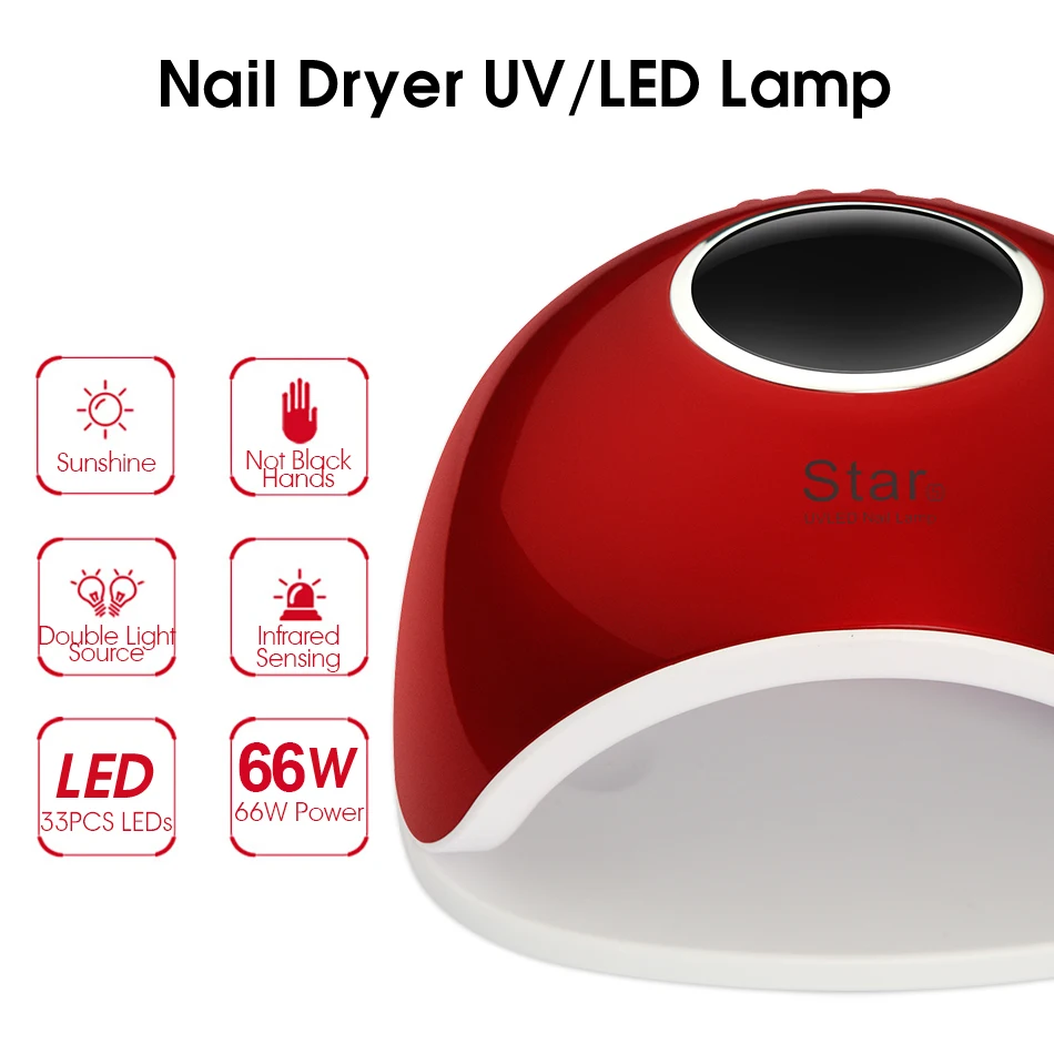  ROHWXY 66W Powerful Nail Dryer Nail LED UV Lamp Manicure LCD Display Ice Lamp Quick Drying Curing A