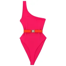 Женский Цельный купальник с поясом Soild купальный костюм Купальники трикини боди для девочек сексуальный купальник на одно плечо