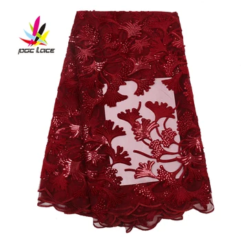 

Sequined African Wine Lace Fabric Nigerian Evening Dresses Sewing Fabrics 2019 Velvet High Quality Sequins Mesh For Wedding