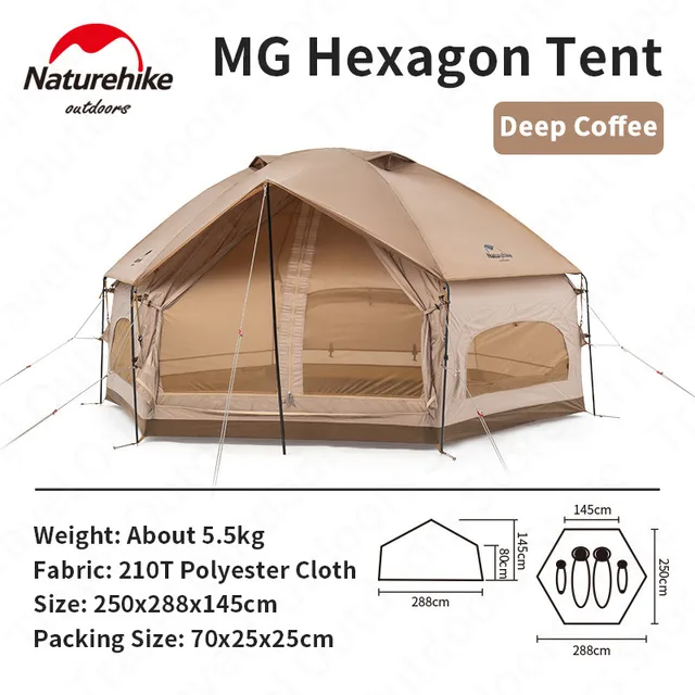 Naturehike 六角形のキャンプテントmg,3〜4人用,210t,防風,防水,パオ