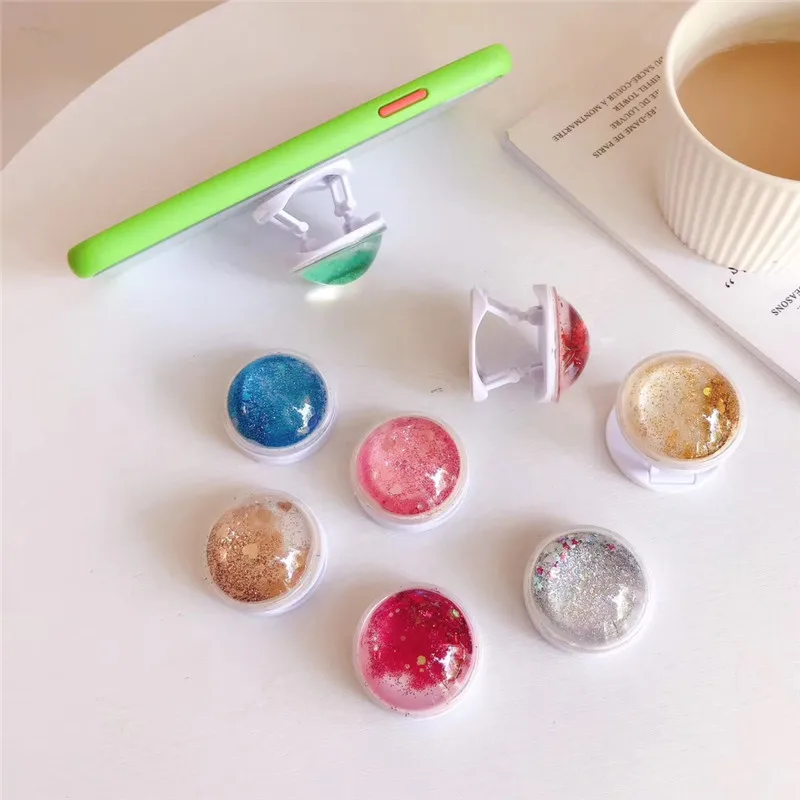 

Cute 3D Glitter Liquid quicksand Phone Stand Support Grip Finger Rring Support Round Foldable Mobile Phone Holder For Samsung