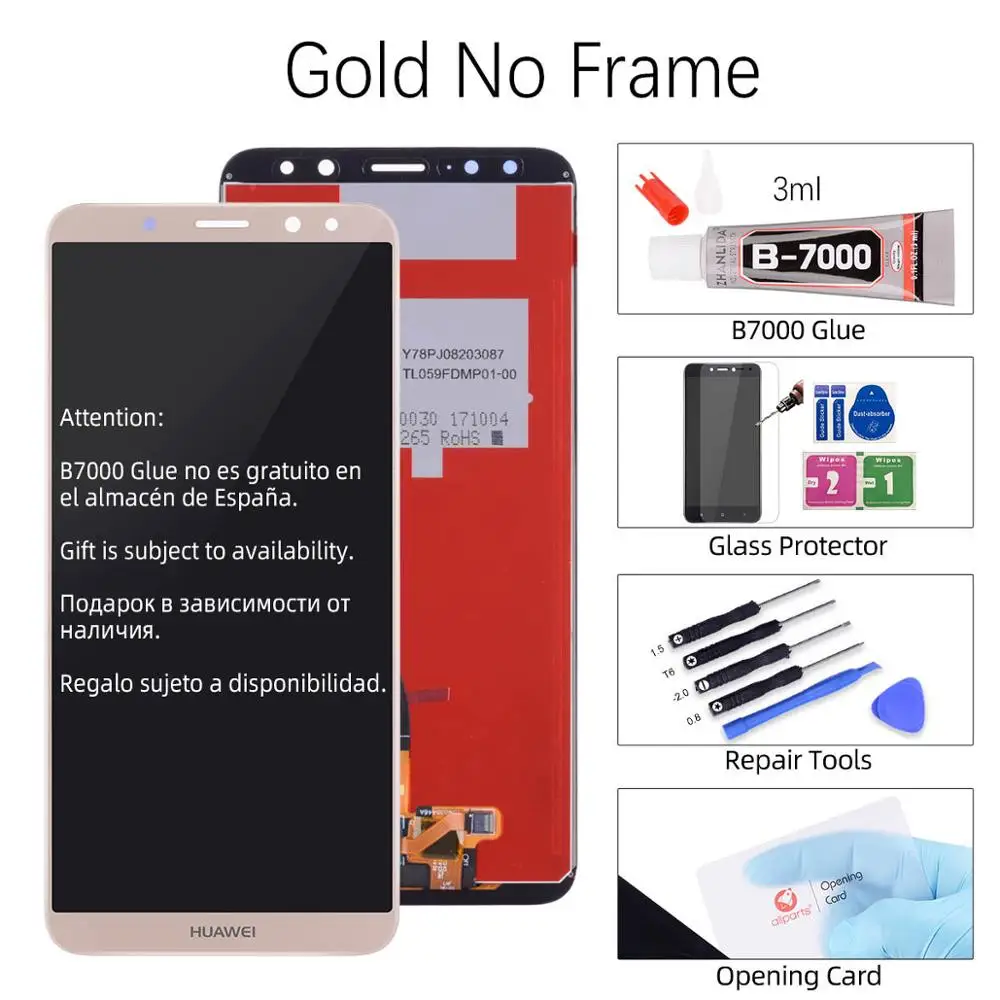 No Frame Gold Дисплей для HUAWEI Mate 10 Lite Nova 2i RNE-L21 LCD в сборе с тачскрином на рамке 5.9'' синий золото черный белый - Цвет: No Frame Gold