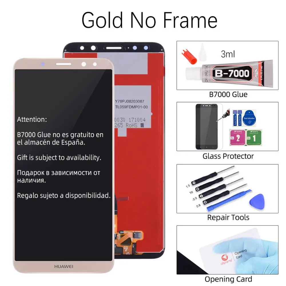 Дисплей для HUAWEI Mate 10 Lite Nova 2i RNE-L21 LCD в сборе с тачскрином на рамке 5.9'' синий золото черный белый - Цвет: No Frame Gold