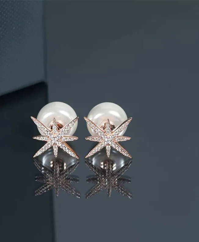 

2019 new fashion design 925 sterling silver shooting star earrings pink rose gold jewelry earrings stud women girl wedding gift