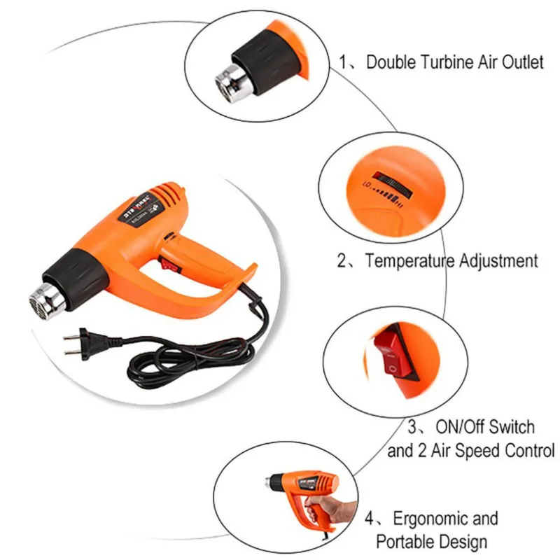 Heat Gun SDL-2008A 2000W Temperature Adjustable Hot air gun desoldering handle Paint Stripper Dissolving Repair Tools 1 Nozzle