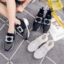 Новые женские кроссовки дышащие сетчатые туфли со стразами женские кроссовки из натуральной кожи для отдыха chaussures femme