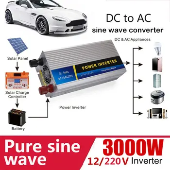 

DC 12V To AC 220V Pure Sine Wave Inverter Converter Output Car Converter Grid LED Display Charger Silver Power Inverter