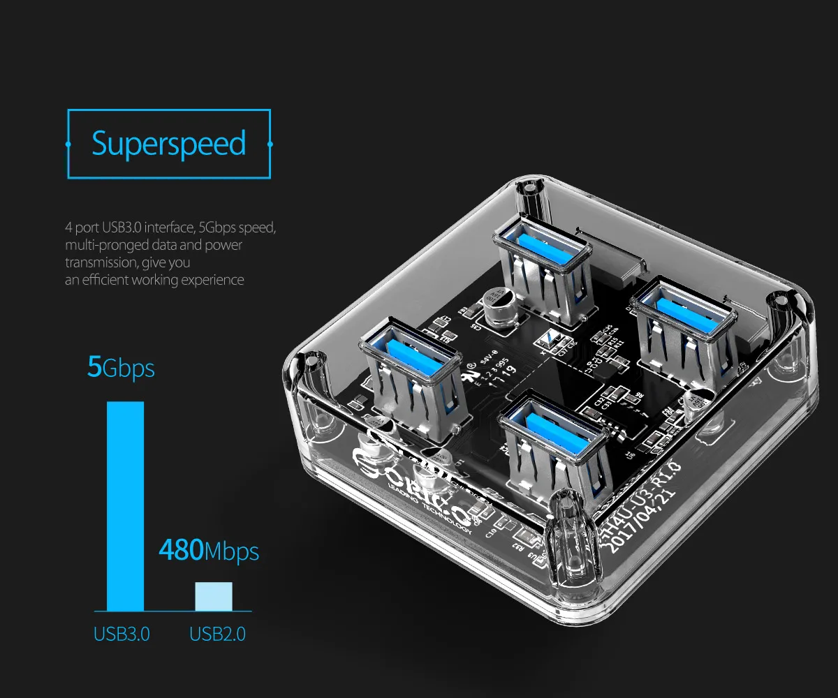 ORICO usb-хаб 4 порта USB3.0 адаптер сплиттер поддержка внешний блок питания Micro USB для iPhone 8 huawei P30 Настольный Ноутбук