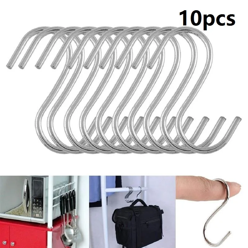 

10pcs S-Shaped Anti-Rust Stainless Steel Hangers Hooks Pothooks For Household Home Kitchen Essential Storage Holders Organizer