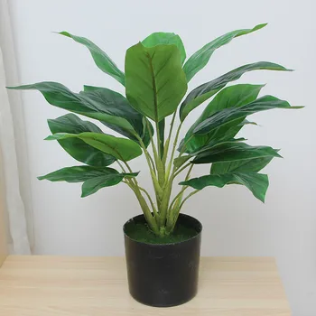 

45cm Artificial Lifelike Big Leaf Plant Green Tropical False Palm Tree Plastic Indoor Potted Home Living Room Hotel Office Decor