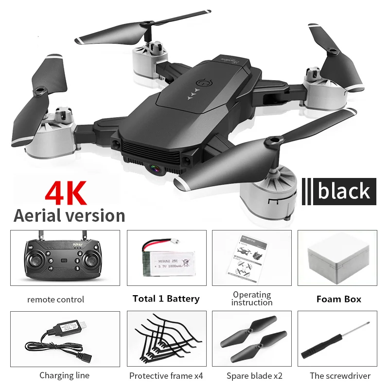 HJ29 Радиоуправляемый Дрон с 4K Wifi HD камерой селфи Квадрокоптер парящий складной Квадрокоптер Радиоуправляемый вертолет игрушка для начинающих подарок - Цвет: Black 4K Foam Box 1