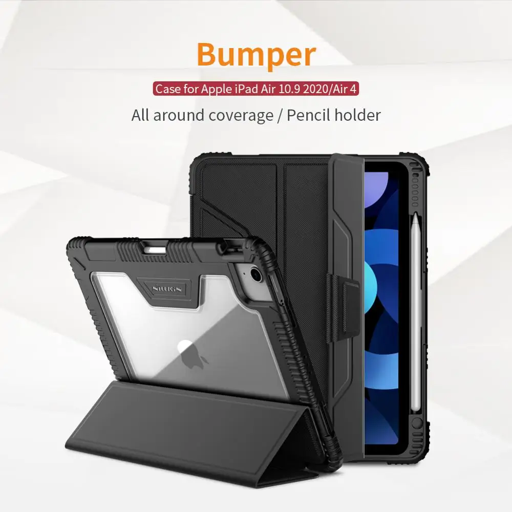 

for Apple iPad Air 10.9 2020/Air 4 Bumper Leather Case Super clear protective film Smart Wake Sleep Tablet Flip Case Nillkin