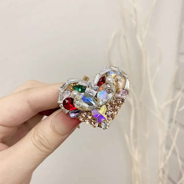 Fashion Rhinestone Heart Elastic Hair Bands Bows Women Girls Luxury Jewelry Head Rope Hair Tie Korean Exquisite Hair Accessories Color