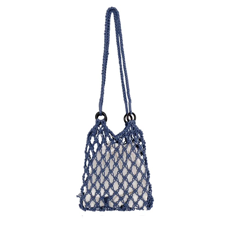 

2020 New Summer Cotton Thread Knit Women Handbag Ladies Net Hollow Tote Bag Female Woven Shoulder Bag Beach Bag Set Whole Sale